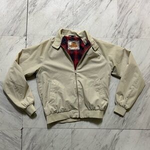 Vintage Baracuta Men's Tan and Cream Jacket with plaid lining